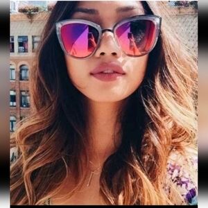Quay Womens My Girl Pink Mirrored Lens With Clear Frame Summer Festival Sunglass